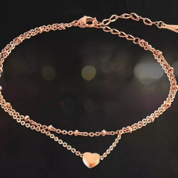 Gold Layered Heart Ankle Bracelet NWT Minimalist - Picture 4 of 5